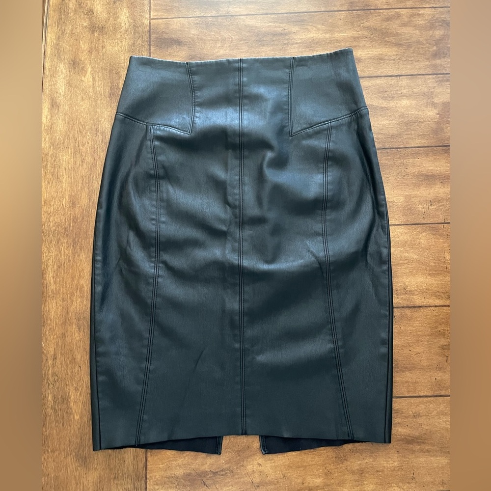 Express high waisted black leather midi skirt, size 6